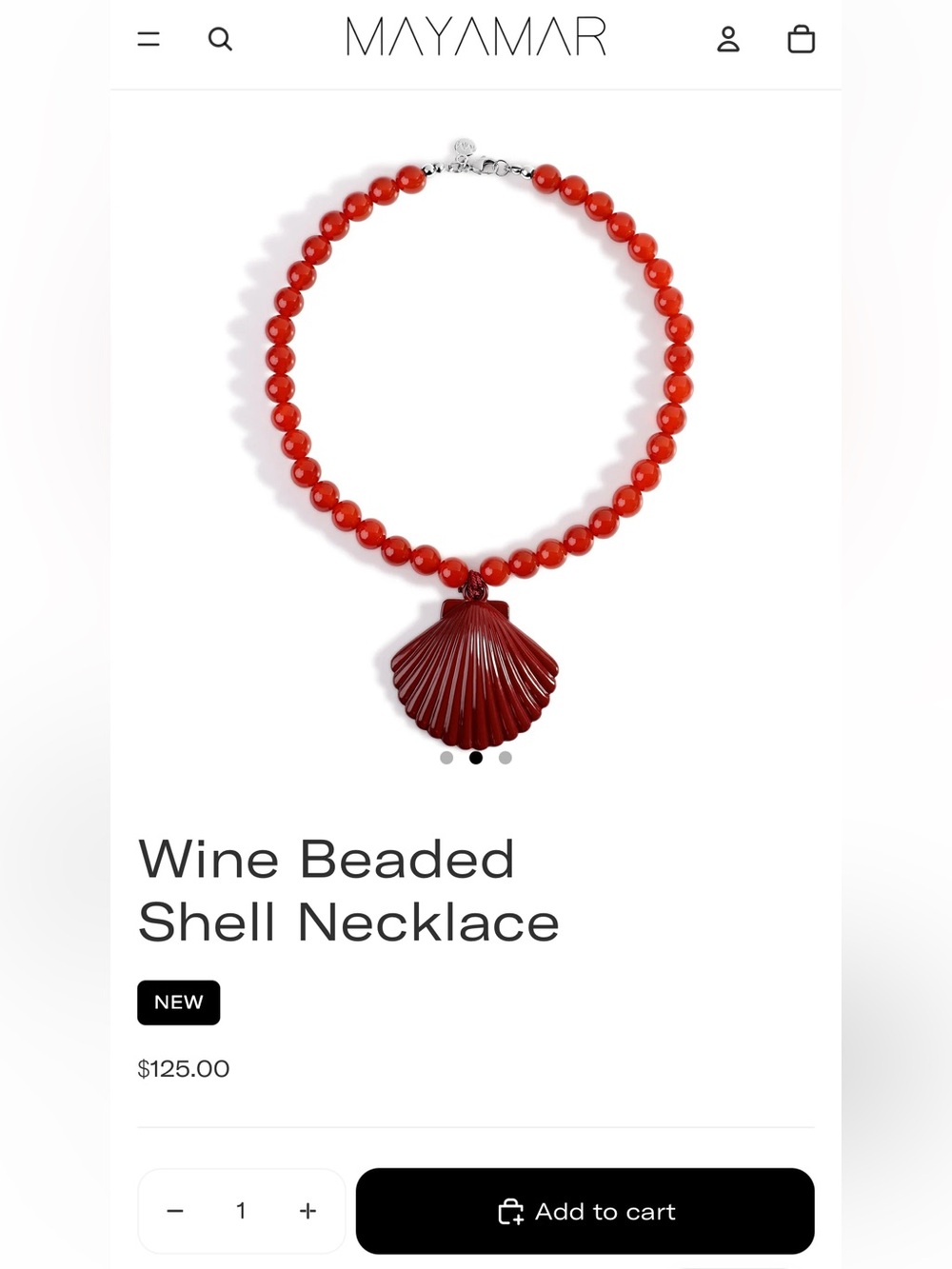 Mayamar wine beaded garnet stone + shell necklace